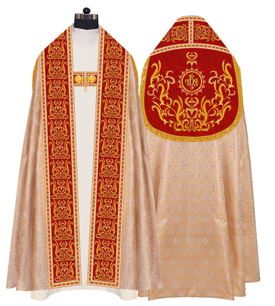 Roman Cope Vestment with Braid Embroidered Orphrey