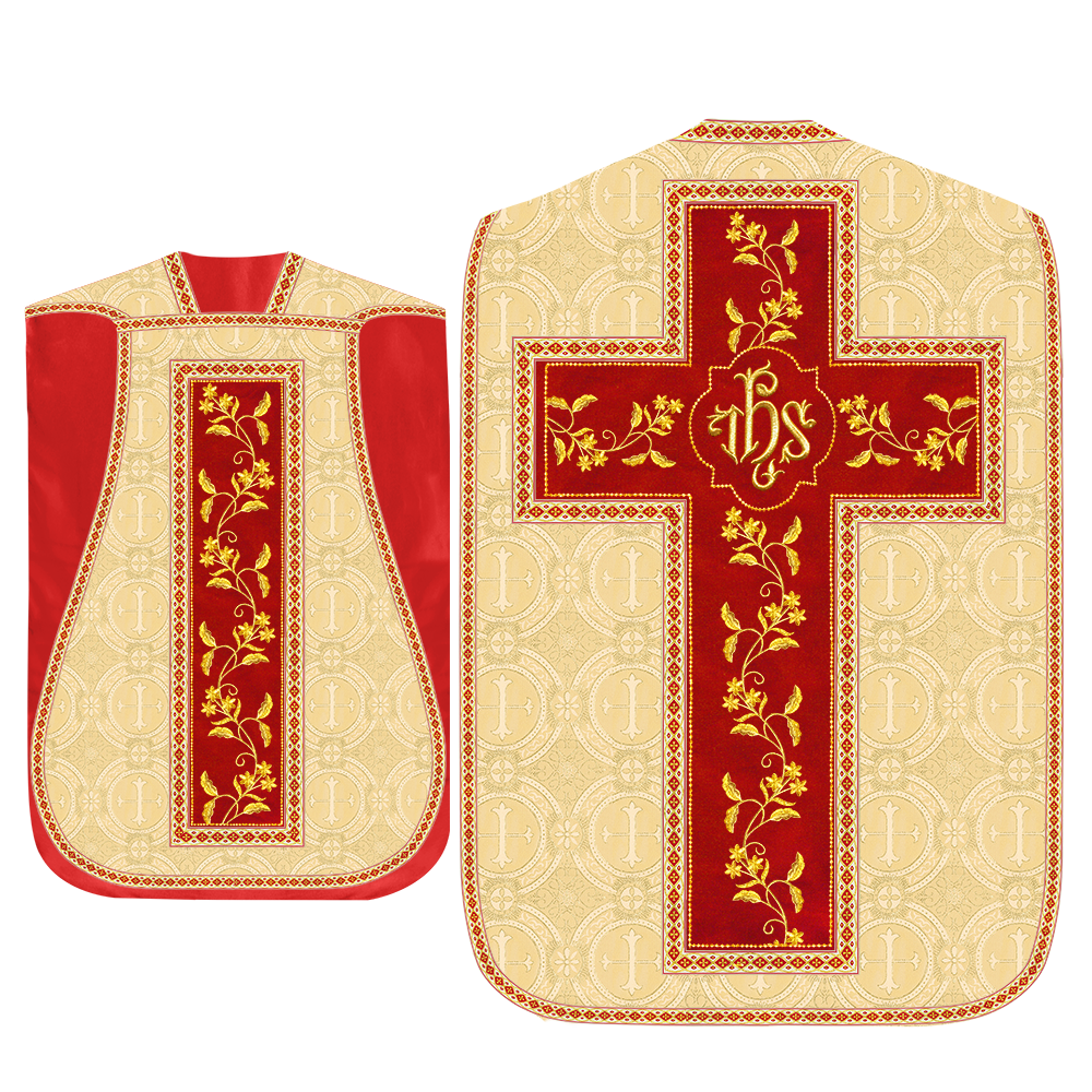 Roman Chasuble Vestment With Floral Design and Trims