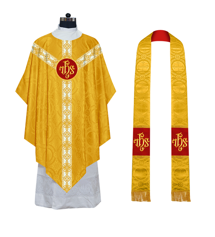 Traditional Pugin Style Chasuble Adorned with White Braids