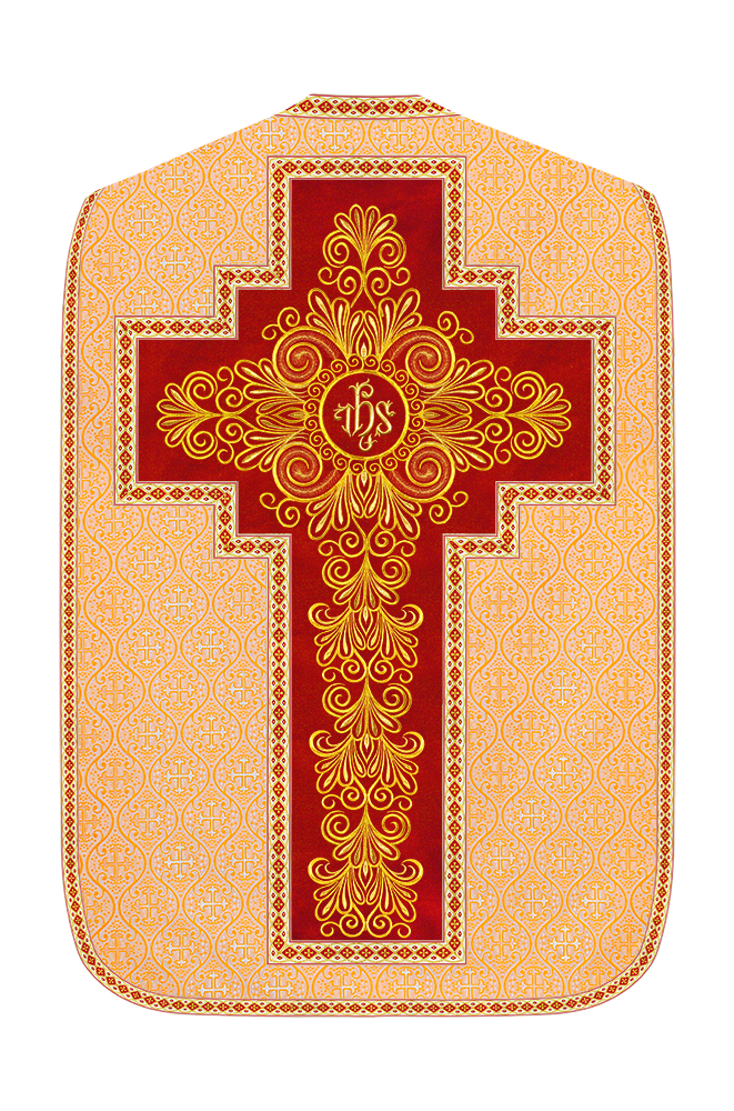 Roman Chasuble Vestment enriched With Coloured Braids and Trims