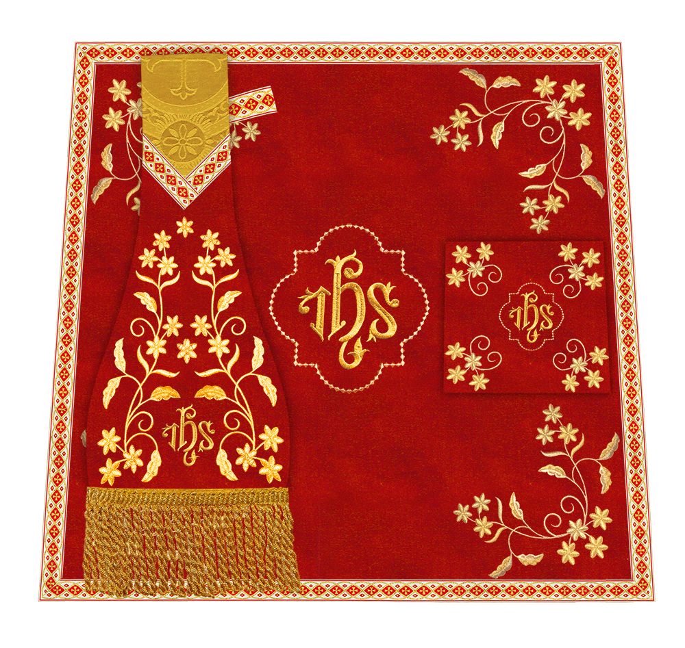 Roman Chasuble Vestment With Floral Design and Trims