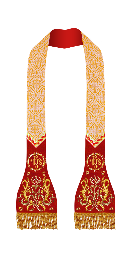 Set of Four Spiritual Roman Stole with Embroidered Motif and trims