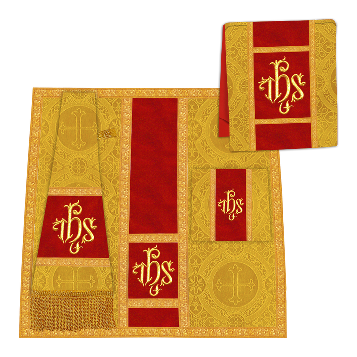 Gothic Chasuble Vestment with woven Braided Trims and Spiritual Motifs