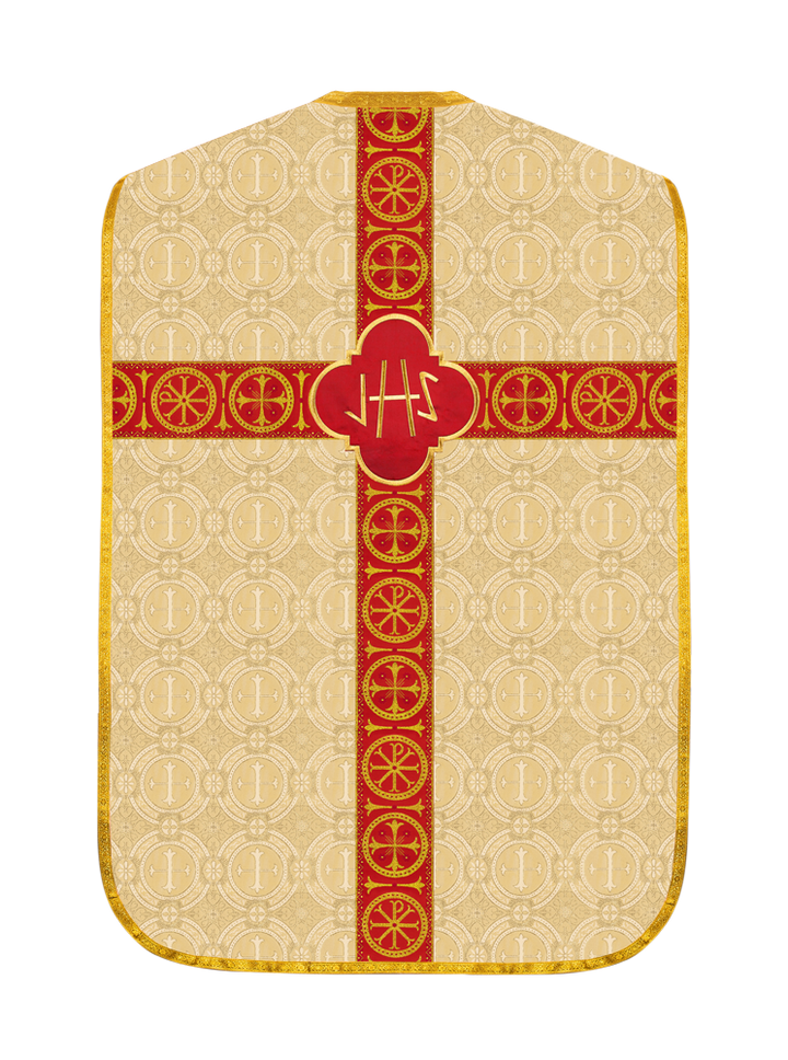 Roman Chasuble Vestment with Spiritual Motif and Ornate Braids