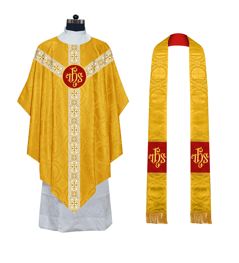 Traditional Pugin Style Chasuble Adorned with White Braids