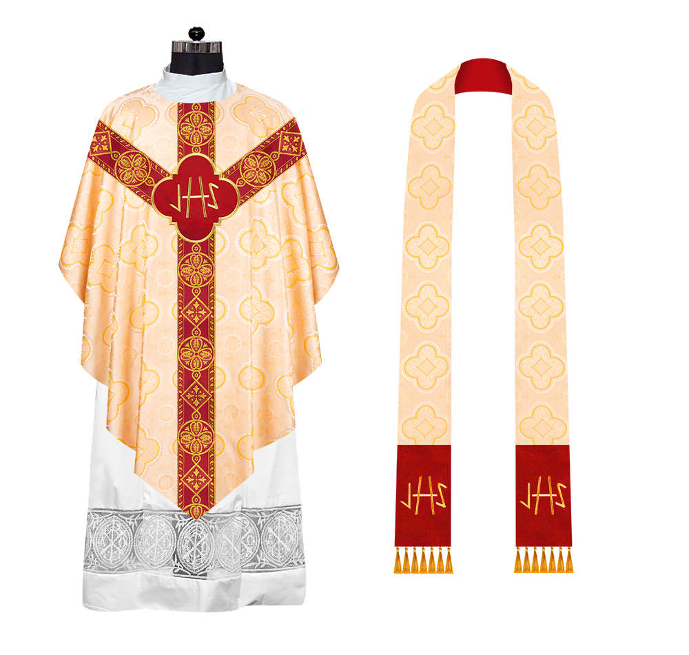 Liturgical Pugin Chasuble with Ornate Orphrey