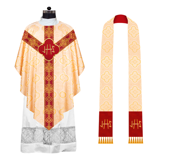 Liturgical Pugin Chasuble with Ornate Orphrey