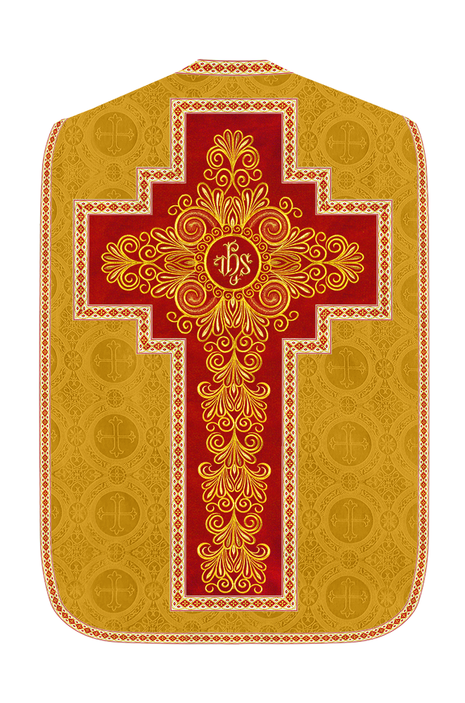 Roman Chasuble Vestment enriched With Coloured Braids and Trims