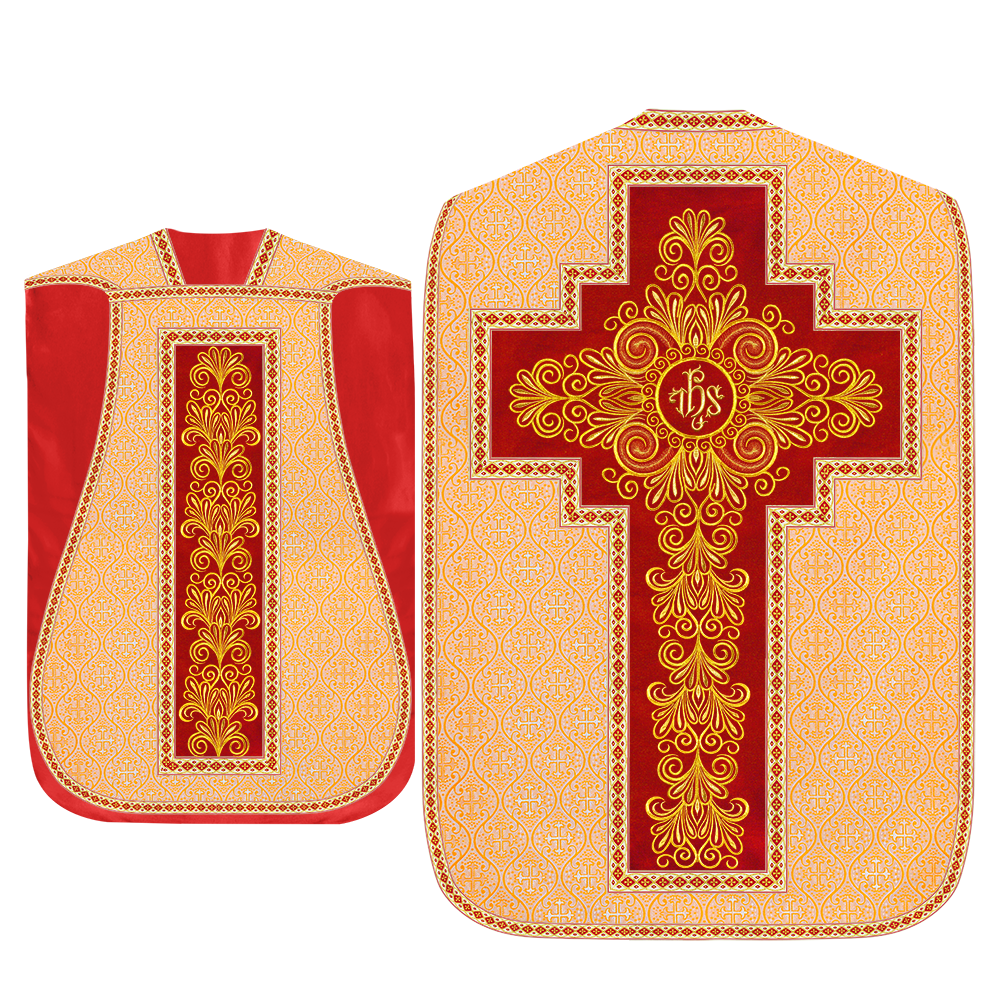 Roman Chasuble Vestment enriched With Coloured Braids and Trims