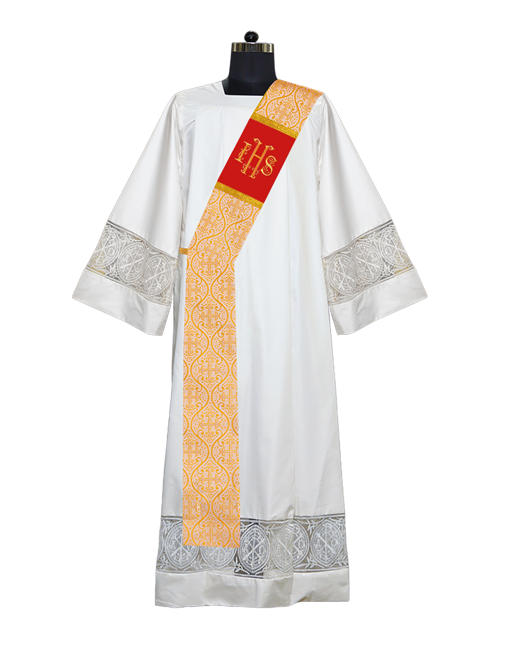 Liturgical Deacon Stole with Embroidered IHS Motif