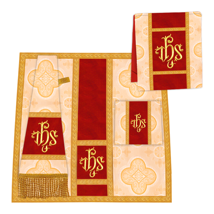 Gothic Chasuble Vestment with woven Braided Trims and Spiritual Motifs