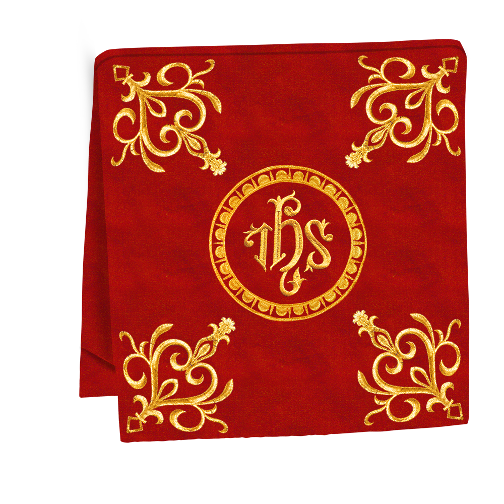 Embroidered Altar Cloth with Spiritual Motif and Braided Trims