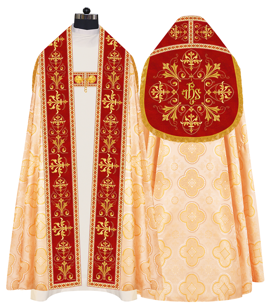 Embroidered Roman Cope Vestment with Braided Trims