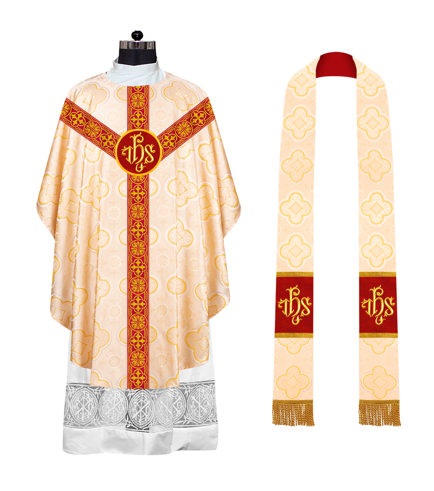 Gothic Chasuble Vestment with woven Braided Trims and Spiritual Motifs