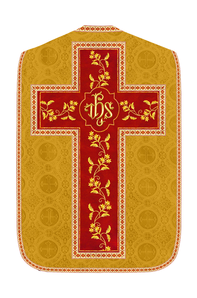 Roman Chasuble Vestment With Floral Design and Trims