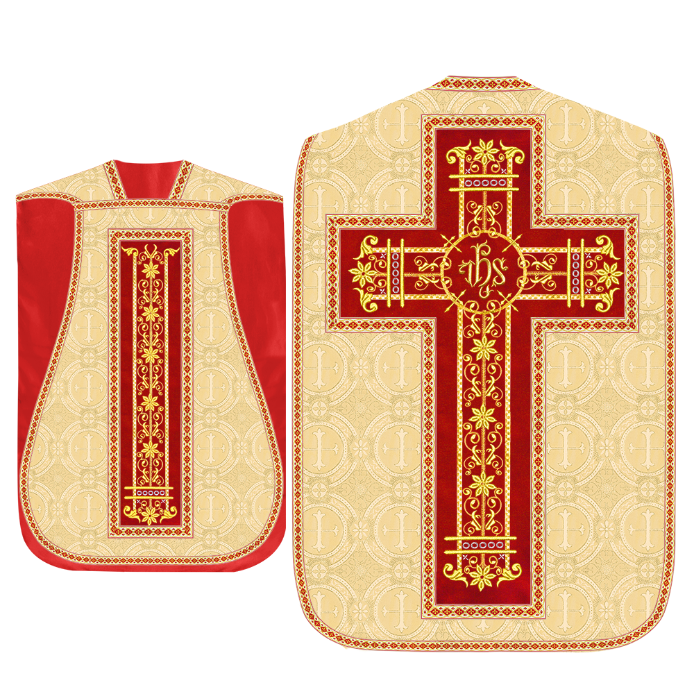 Roman Chasuble Vestment Enhanced With Orphrey and Trims