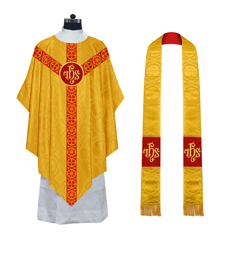 Liturgical Pugin Chasuble with Woven Designer Braided Orphrey