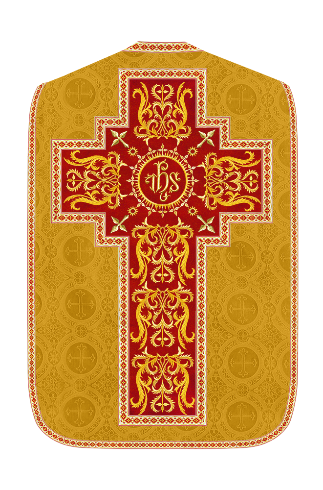 Liturgical Roman Chasuble Vestment With Spiritual Motifs and Trims