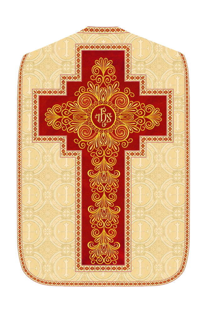 Roman Chasuble Vestment enriched With Coloured Braids and Trims