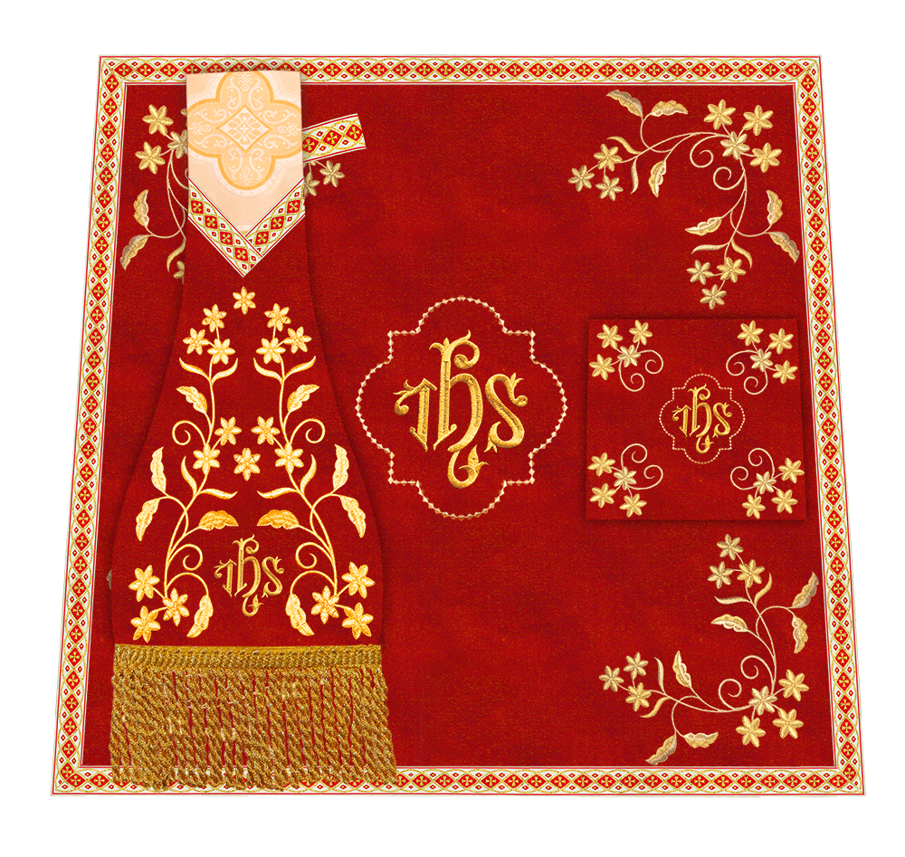 Roman Chasuble Vestment With Floral Design and Trims