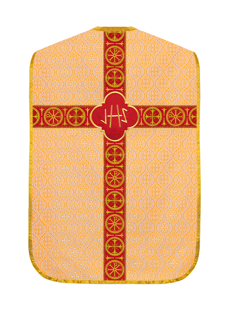 Roman Chasuble Vestment with Spiritual Motif and Ornate Braids