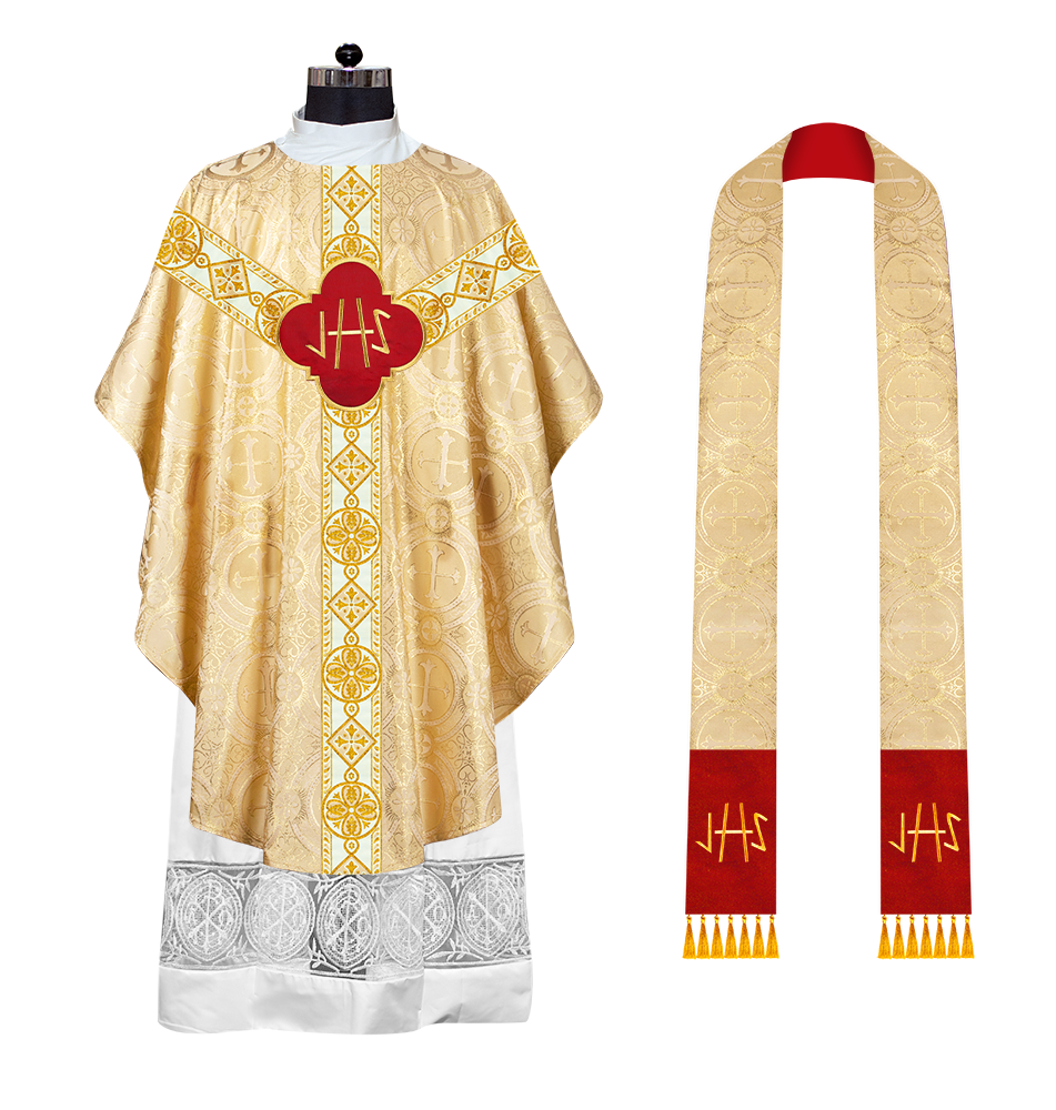 Gothic Chasuble Vestment with Motif and Trims