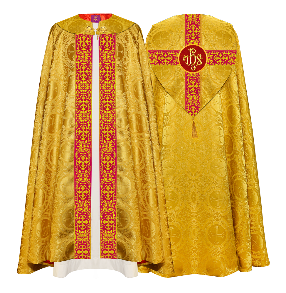 Gothic Cope Vestment with Cross type Braided Trims and motif