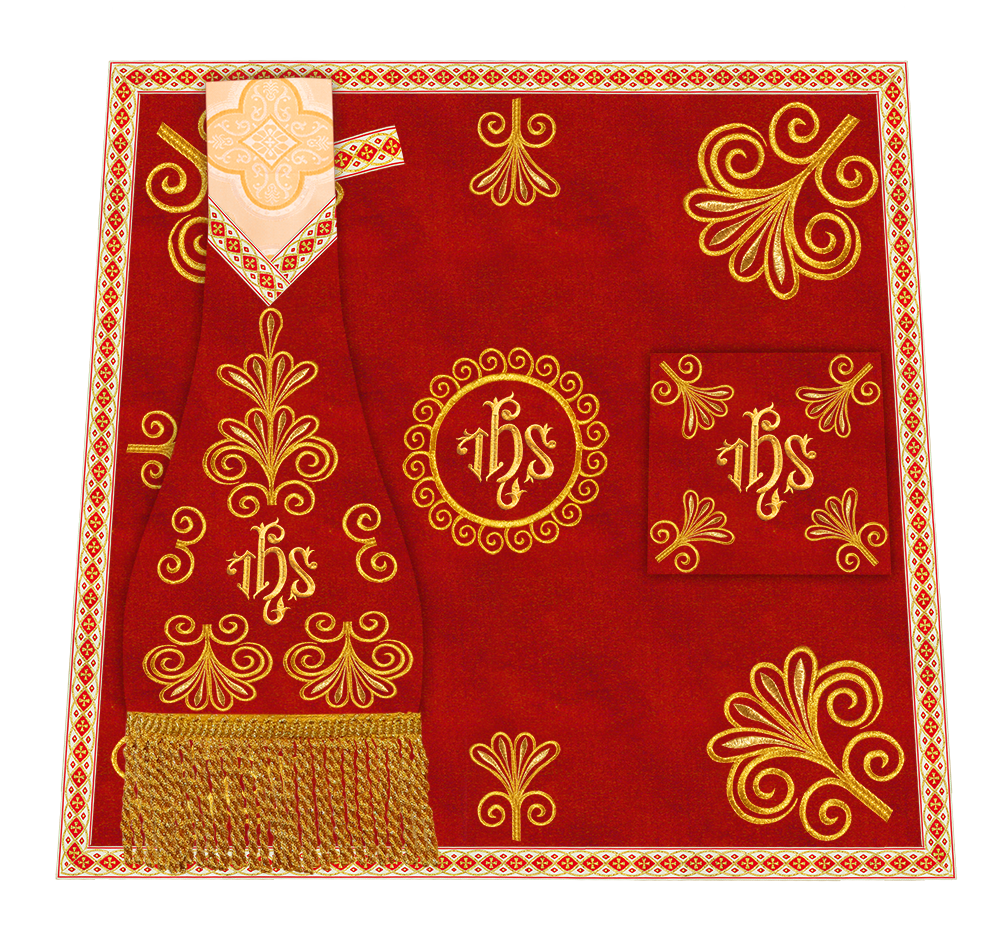 Roman Chasuble Vestment enriched With Coloured Braids and Trims