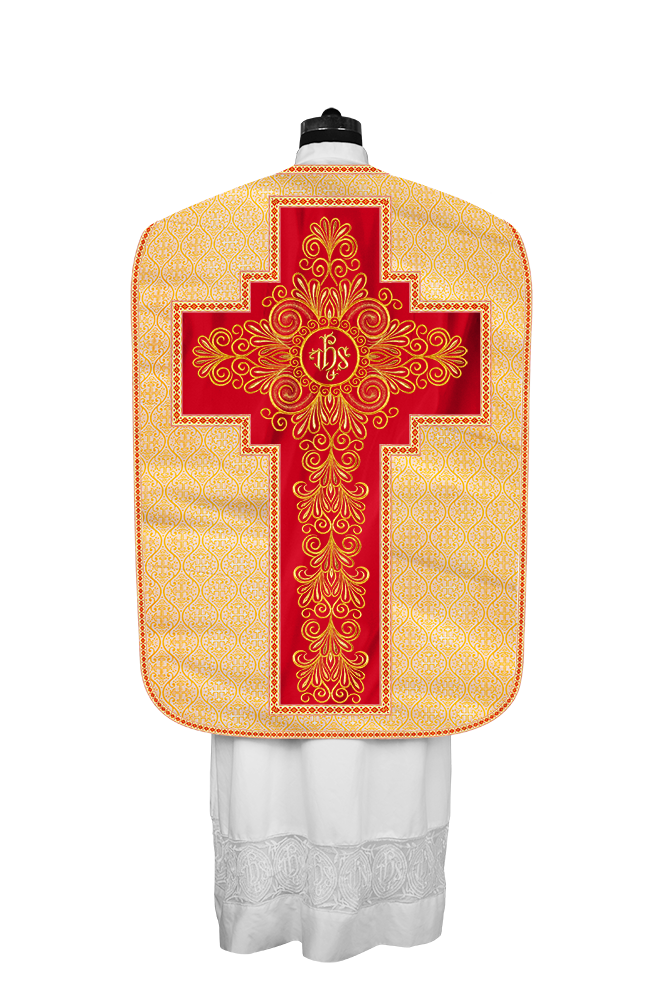 Roman Chasuble Vestment enriched With Coloured Braids and Trims