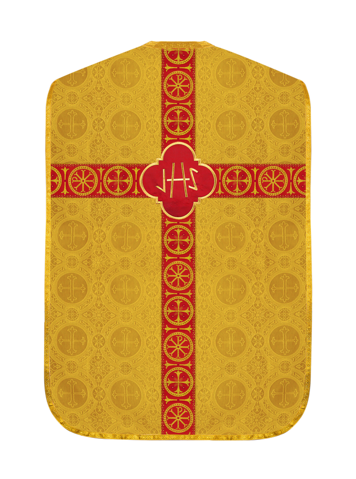 Roman Chasuble Vestment with Spiritual Motif and Ornate Braids