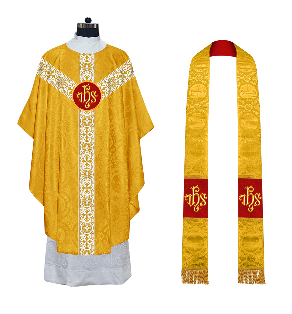 Gothic Chasuble Vestment with Motif and White Orphrey