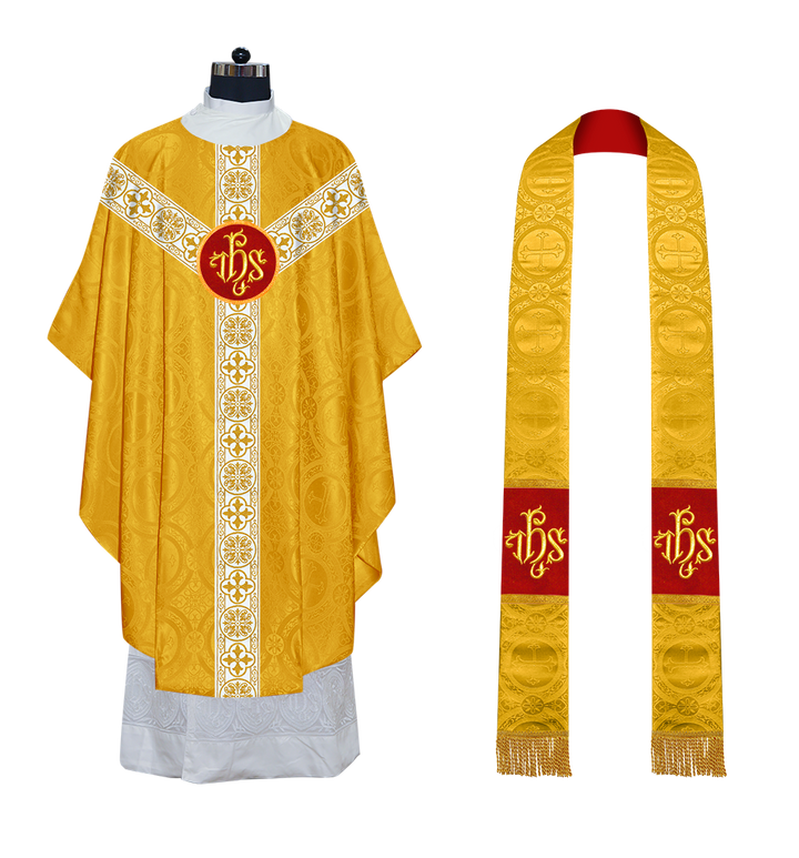 Gothic Chasuble Vestment with Motif and White Orphrey