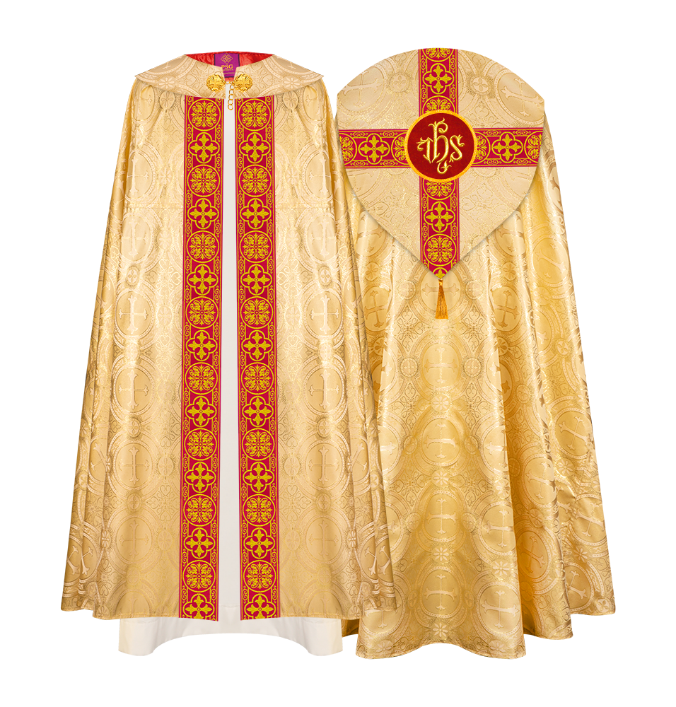 Gothic Cope Vestment with Cross type Braided Trims and motif