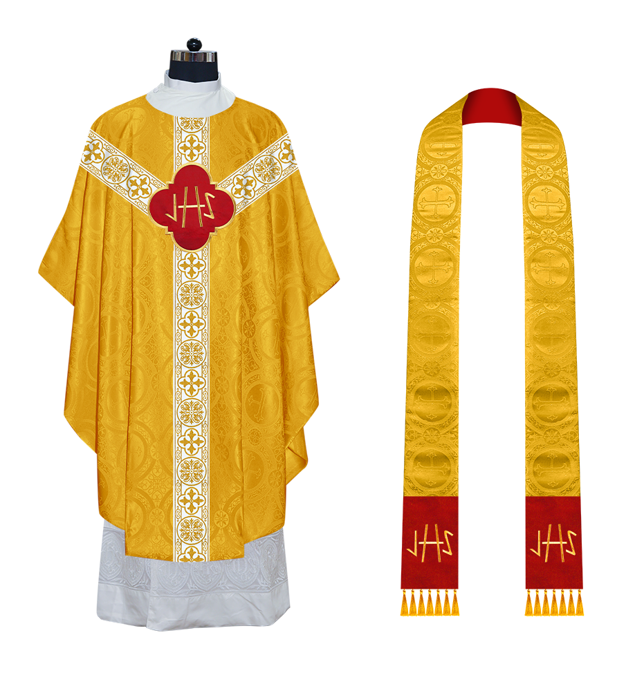 Gothic Chasuble with Embroidered Motif and Orphrey