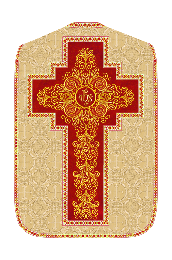 Roman Chasuble Vestment enriched With Coloured Braids and Trims