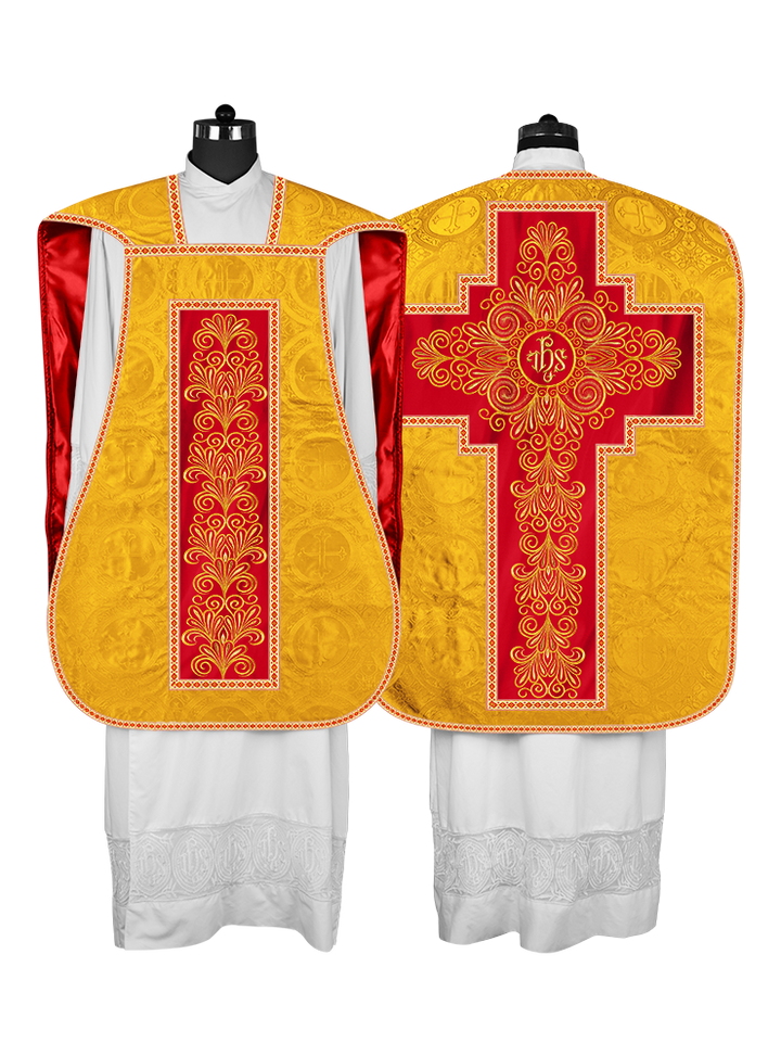 Roman Chasuble Vestment enriched With Coloured Braids and Trims