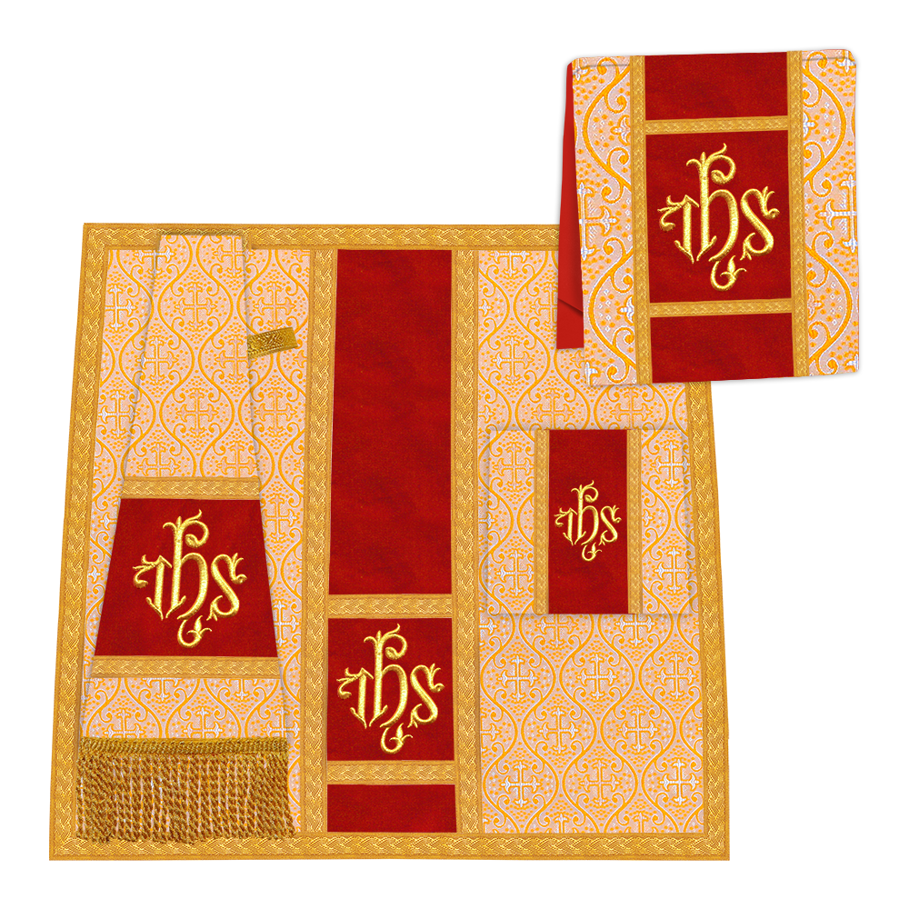 Gothic Chasuble Vestment with woven Braided Trims and Spiritual Motifs