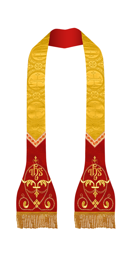 Liturgical Roman stole with Embroidered Trims