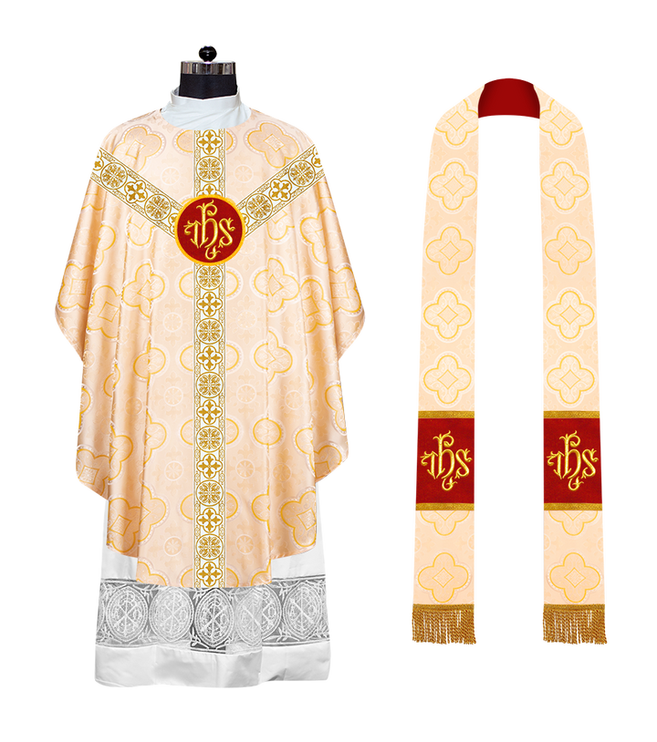 Gothic Chasuble Vestment with Motif and White Orphrey