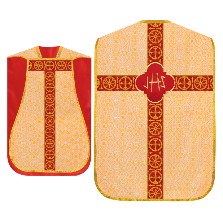 Roman Chasuble Vestment with Spiritual Motif and Ornate Braids