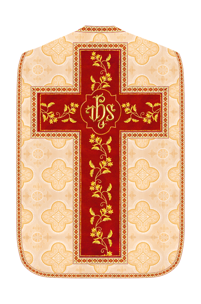 Roman Chasuble Vestment With Floral Design and Trims