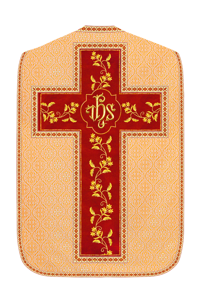 Roman Chasuble Vestment With Floral Design and Trims