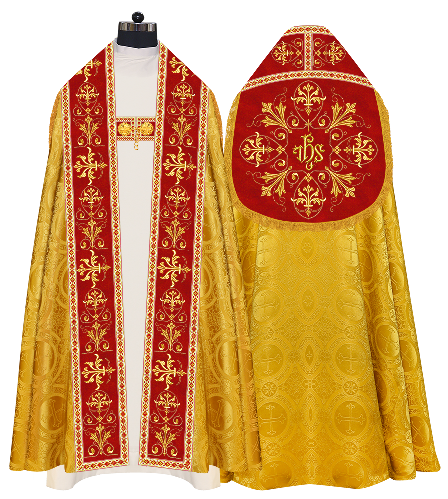 Embroidered Roman Cope Vestment with Braided Trims