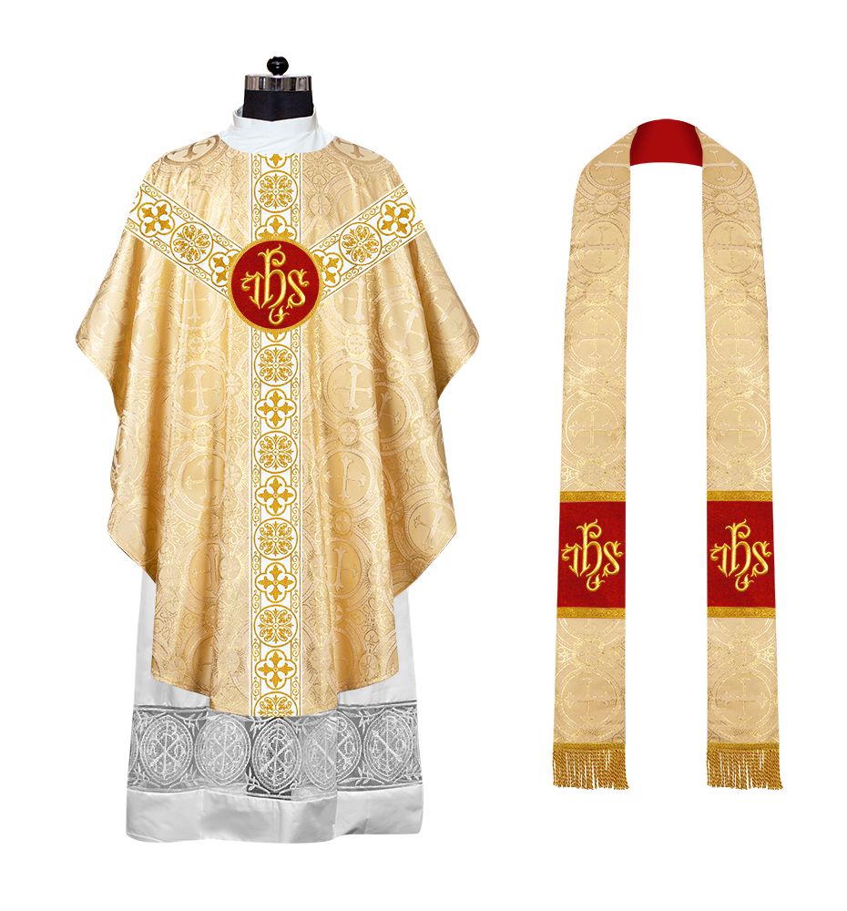 Gothic Chasuble Vestment with Motif and White Orphrey