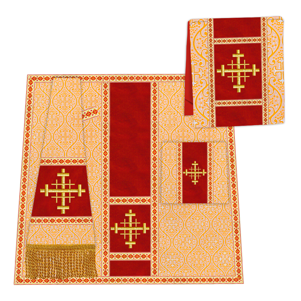 Gothic Chasuble Vestment with Embroidered Cross and Trims