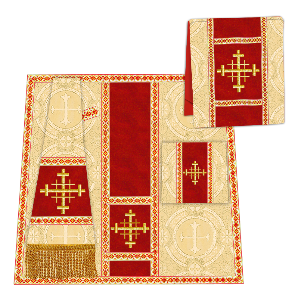 Gothic Chasuble Vestment with Embroidered Cross and Trims