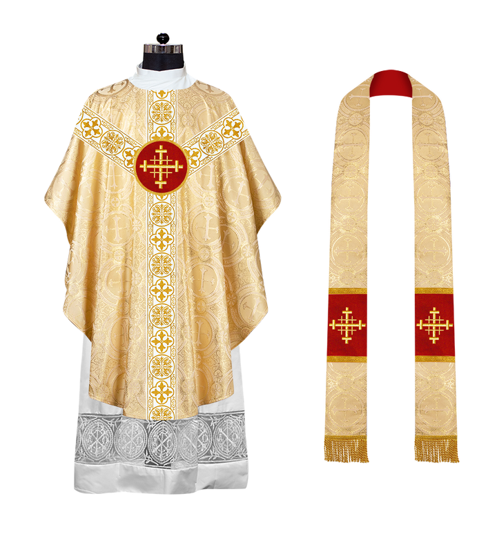 Gothic Chasuble Vestment with Motif and White Orphrey