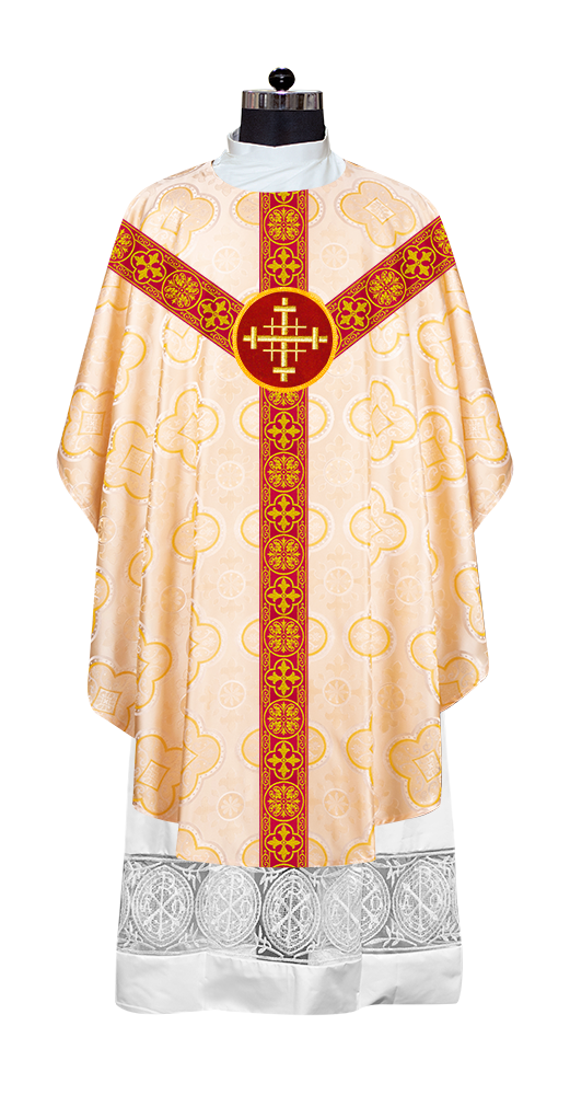 Gothic Chasuble Vestment with woven Braided Trims and Spiritual Motifs