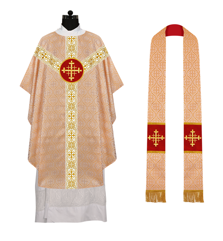 Gothic Chasuble Vestment with Motif and White Orphrey