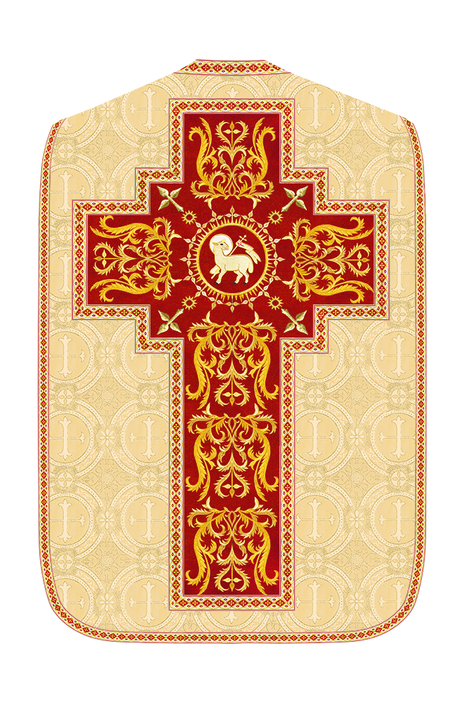 Liturgical Roman Chasuble Vestment With Spiritual Motifs and Trims